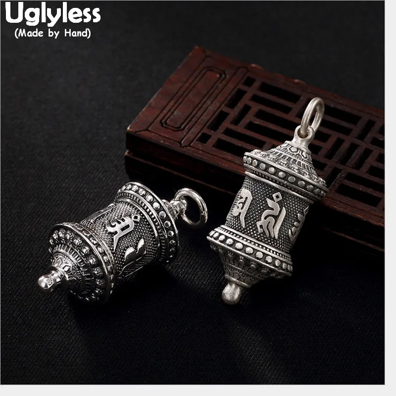 

Uglyless 100% Real Solid 990 Pure Silver Handmade Buddhism Opening Pagoda Pendants Necklaces NO Chain Thai Silver Mantra Pendant