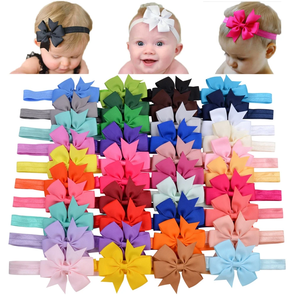 

Nishine 40 Colors Baby Girls Headbands 3" Pinwheel Hair Bows Elastic Hair Bands Hair Accessories for Newborn Infants Toddlers