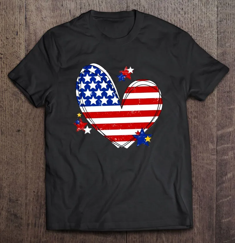 

Сердце с американским флагом футболка с изображением патриотических звезд на День Независимости Четвертого июля, футболка, блузки в стиле ...