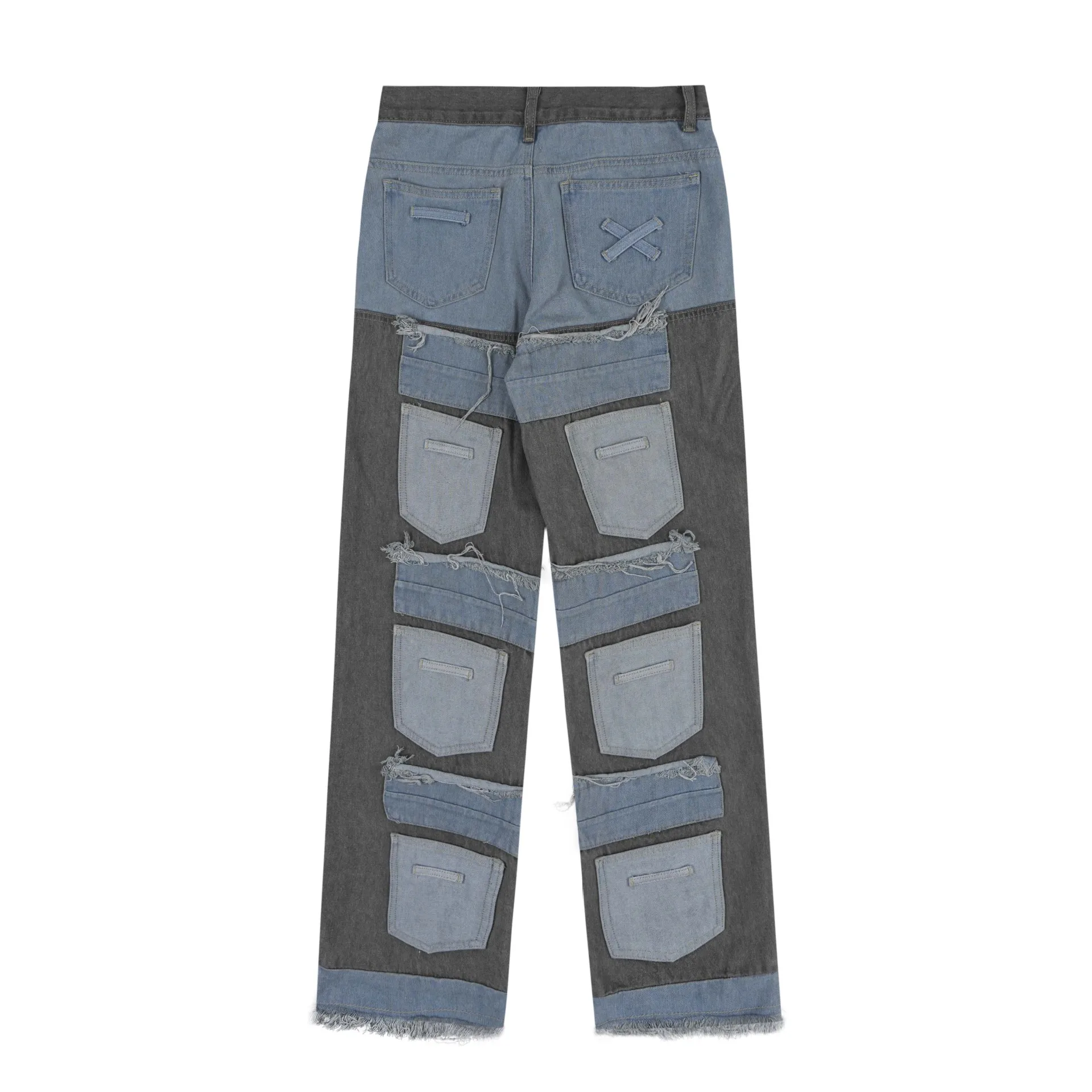 Men Vintage Denim Pants 2023 Streetwear Retro Patchwork Ripped Denim Pant Jeans HipHip Casual Joggers Trousers Jeans