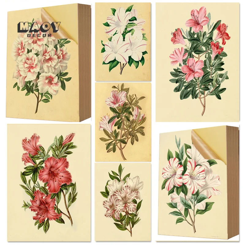 

Nordic Flower Market Wall Stickers Kraft Posters Vintage Lily and Camellia Art Aesthetic Prints for Living Room Decor Wall Paper