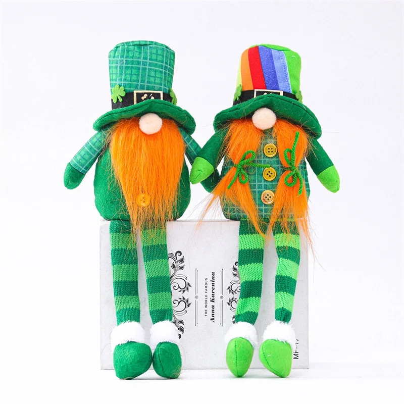 

St. Patrick's Irish Day Long Legged Doll Decorative Arrangement Clover Green Leaf Festival Boys Girls Faceless Doll