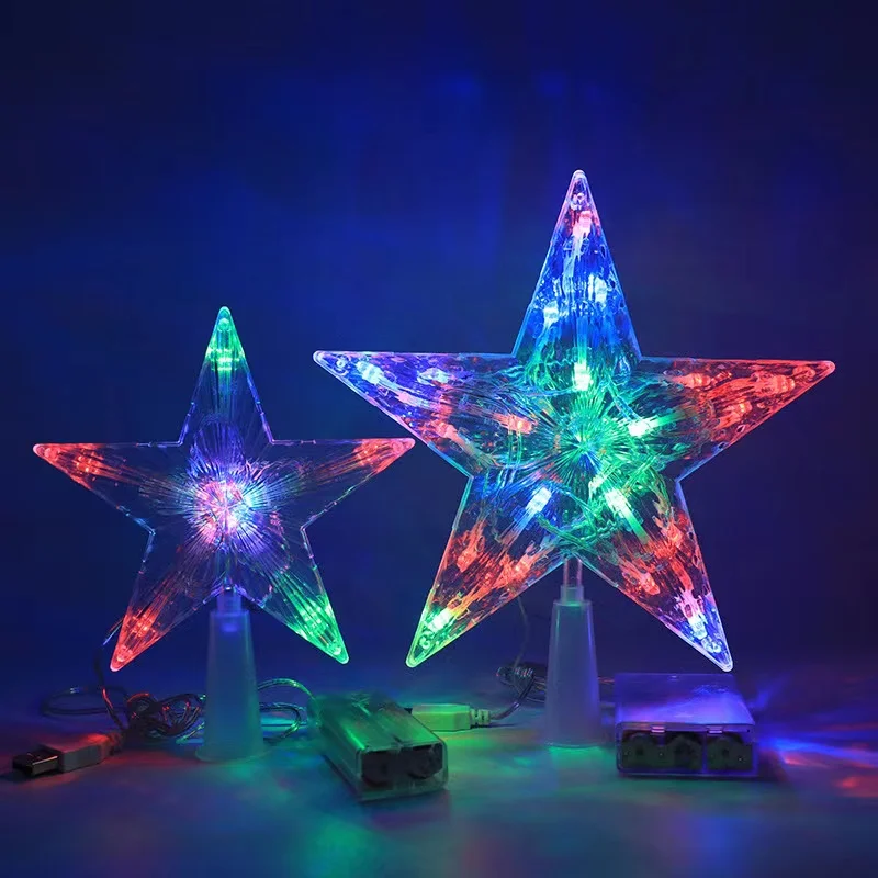 

Рождественская елка Топ Звезда пластиковая блестящая цветная светящаяся батарея и USB разъем двойного назначения Рождественская Елка Топ украшение пять звезд