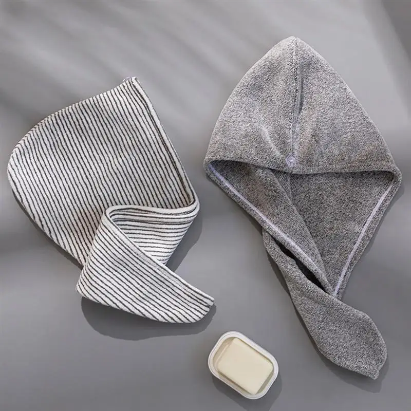 

2Pcs Hair Drying Hats Hair Wraps Hats Shower Caps Drying Hair Hats (Grey)