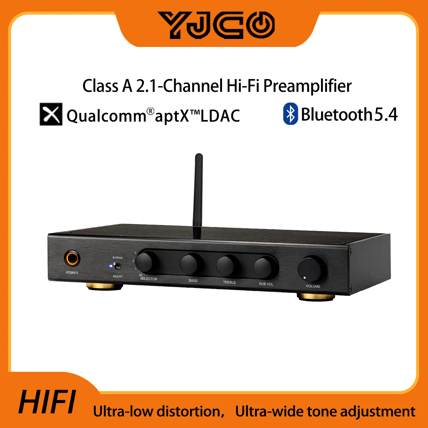 Фото YJCO AM2.1-канальный предусилитель класса A HiFi с NE5532, Bluetooth 5.4, LDAC, управлением сабвуфером для домашнего кинотеатра №1
