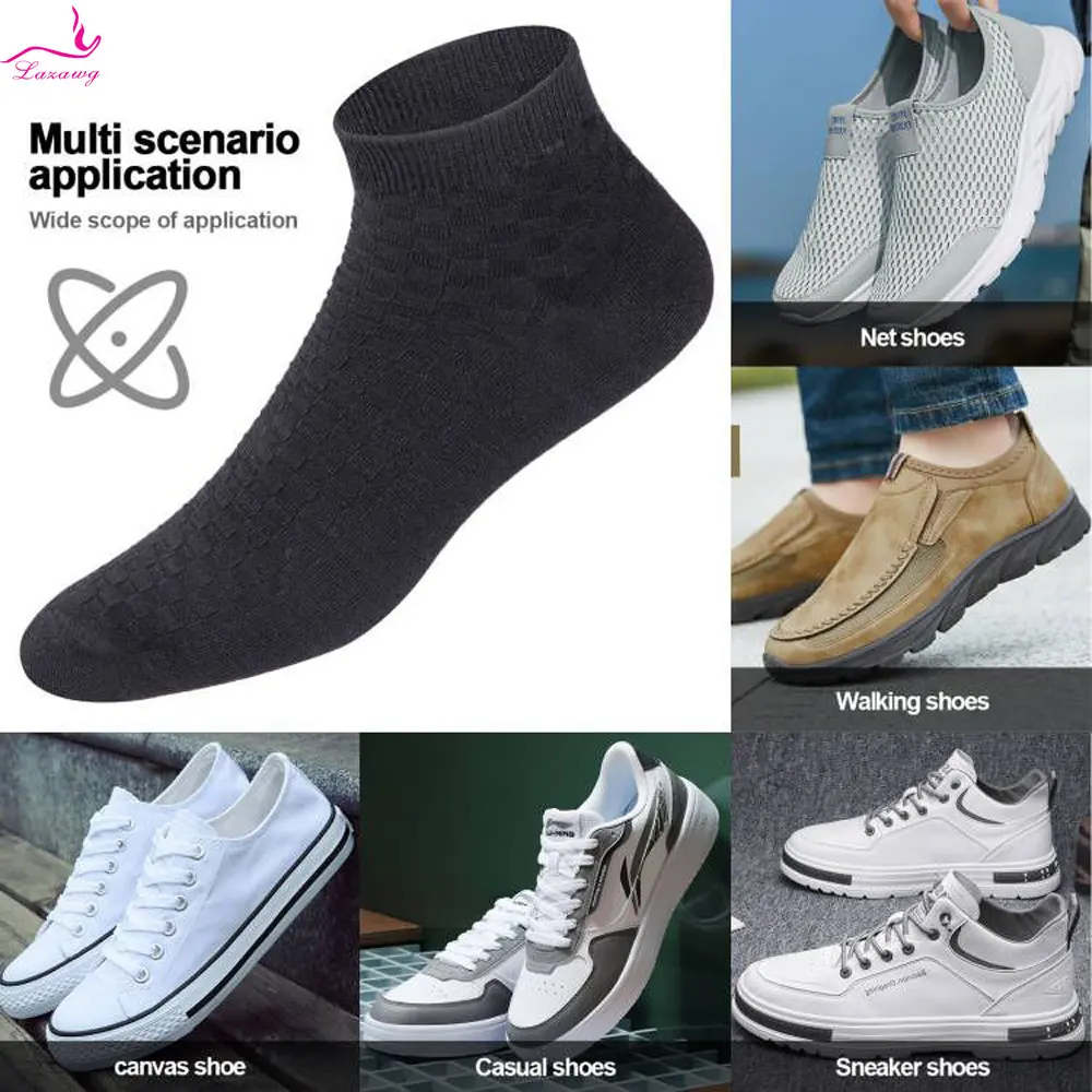 LAZAWG 5pairs/Lot Men's Bamboo Fibre Socks Short Casual Crew Ankle Socks Breathable Anti-bacterial Socks Solid Solor Dailywear