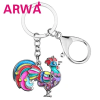 arwa enamel alloy metal floral tail farm chicken rooster keychains car keyring fashion jewelry for women girl charms accessories