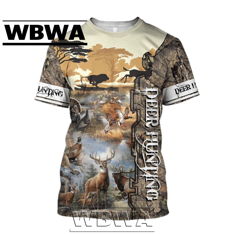 

2022 camouflage hunting animals deer elk camouflage hunting animals deer elk 3D T-shirt summer casual men's T-shirt fashion stre