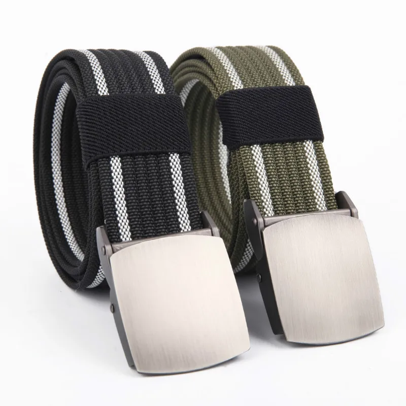 

Men and Women Alloy Buckle Smooth Buckle Nylon Canvas Slim Belt Tactics Outdoor Trousers Students Military Training Belts 3.8cm