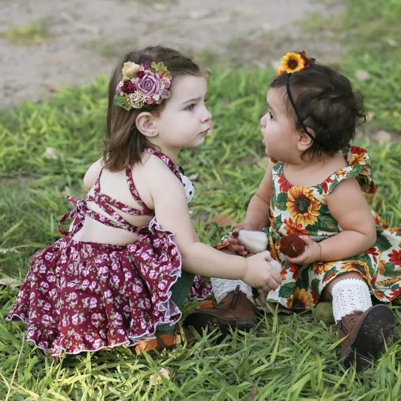 

European Style Cotton Summer Girl Halter Strap Floral Dress Casual Sleeveless Sling Princess A-Line Dresses