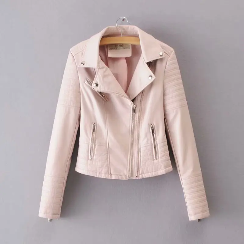 Leather Women Top  Women's Spring  Leather Coat Short Fit European  American Motorcycle Leather Jacket   Zipper  Moto & Biker