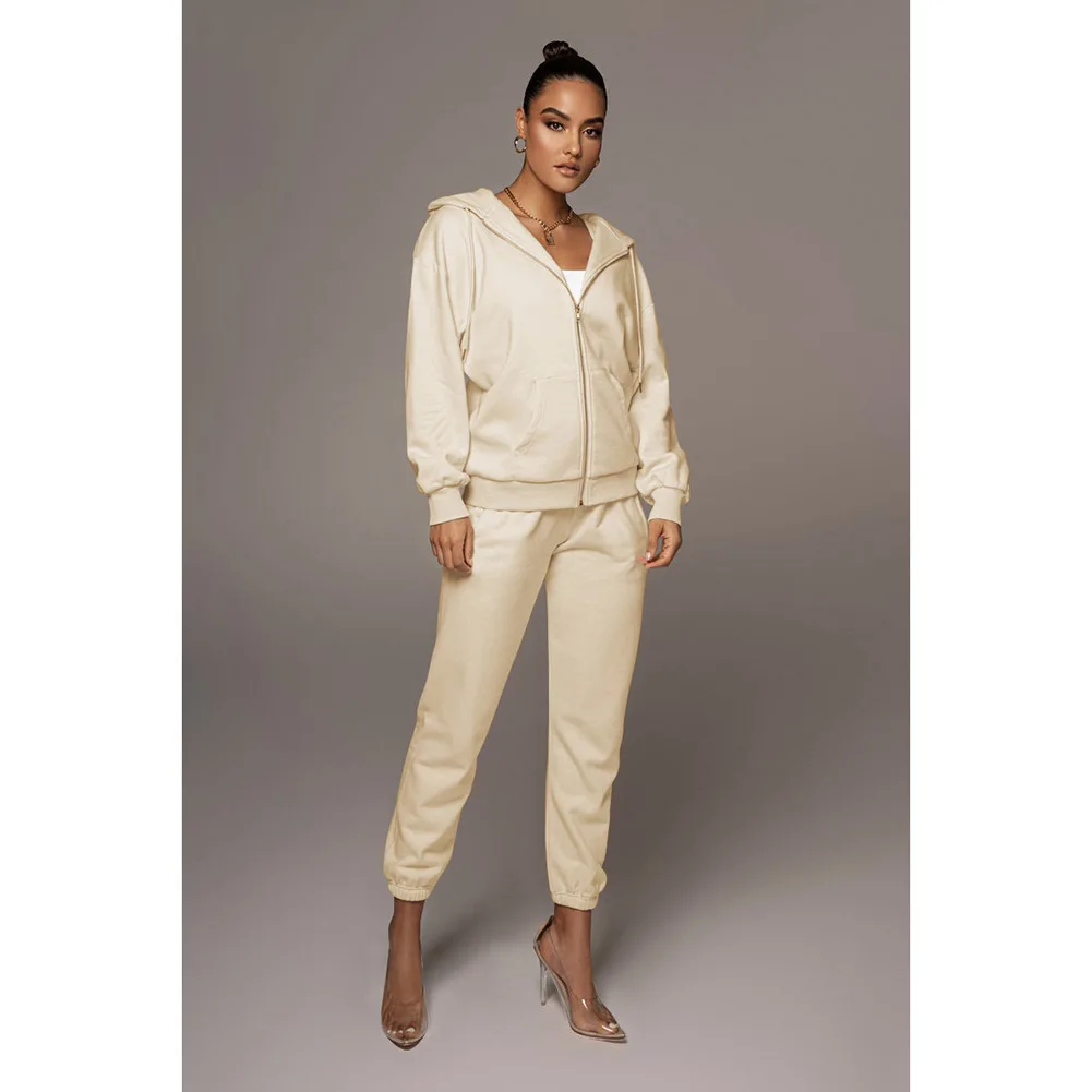 

Женский однотонный спортивный костюм, комплект из двух предметов: кофта с капюшоном и брюки-карандаш, повседневная одежда, осенний спортивн...