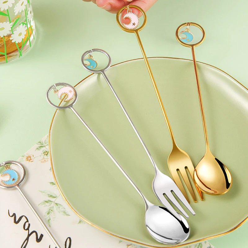

Creative Spoon for Coffee Dessert Ice Cream, Eid Mubarak Stainless Steel Decoration Spoon, Eid al-Fitr Moon Star Fork Spoon