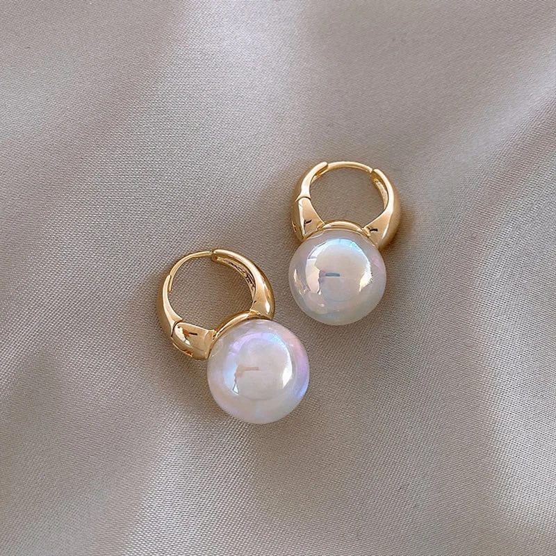 White Pearl Earring Gold Color Small Circle Pendant Drop Earrings Classic Jewelry For Women Girls Party Accessories Gifts |