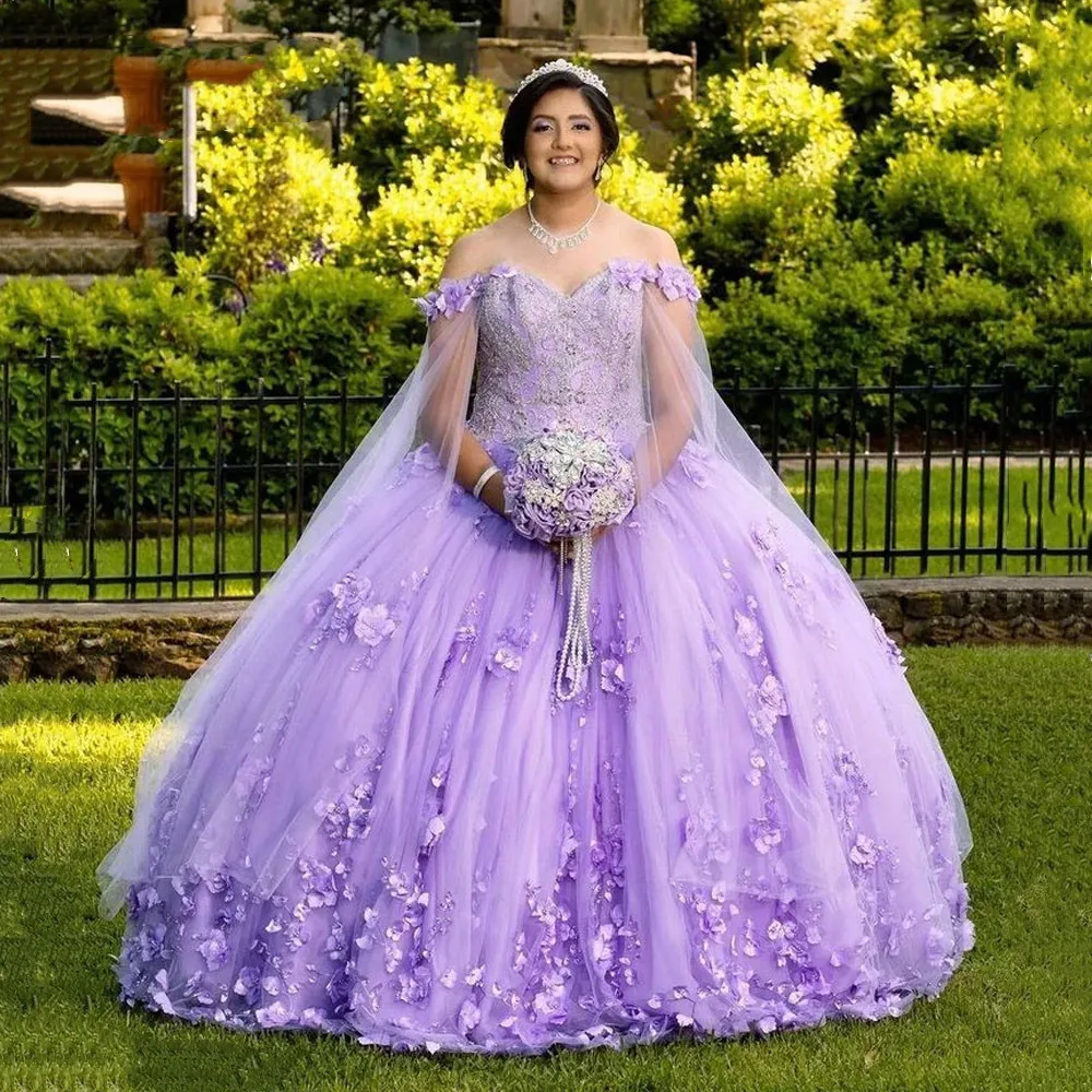 

Luxury Sweetheart Purple Quinceanera Dress Lace Up 3D Flower Off The Shoulder Party Gown Lace Appliques For Sweet 18 Ball Gown