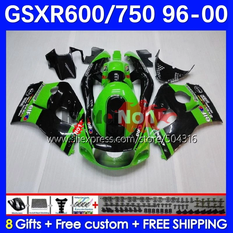 

Комплект Bodys для SRAD GSXR 750 600 CC GSXR-600 11No.4 GSXR750 GSXR600 96 97 98 99 00 1996 1997 1998 1999, зеленый обтекатель, в наличии