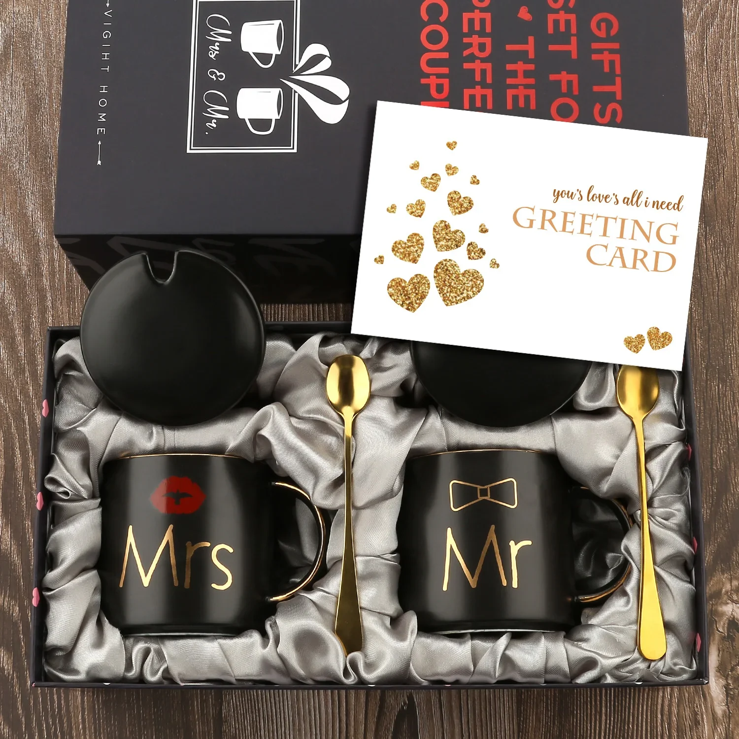 

Mr and Mrs Coffee Mugs Creative Couples Black Ceramic Cups Wedding Gifts for Newlyweds Cup Set Perfect Gift-Set for Engagement