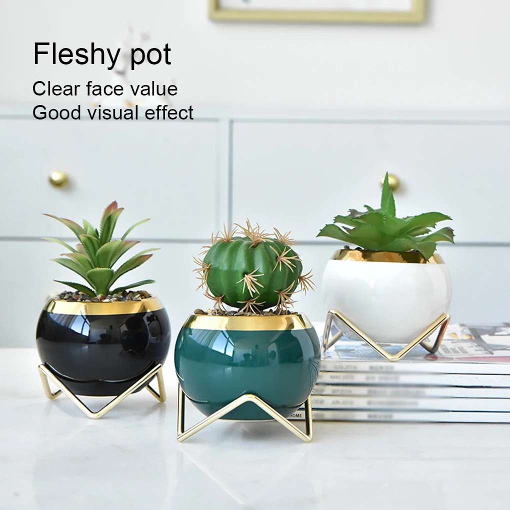 

Ceramic flowerpots 3 succulent flowerpots with metal brackets 3 combinations ceramic succulent potted exquisite pots