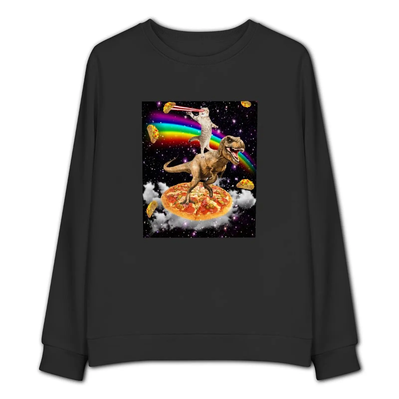 Оригинальный Galaxy лазер глаз кошка на динозавре Пицца с Tacos &amp Радуга Свитшот