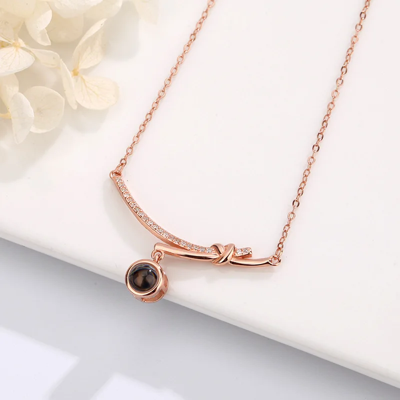 Personalised Photo Gift Customized S925 Silve Projection Necklace Female Contracted Bowknot Pendant Chain