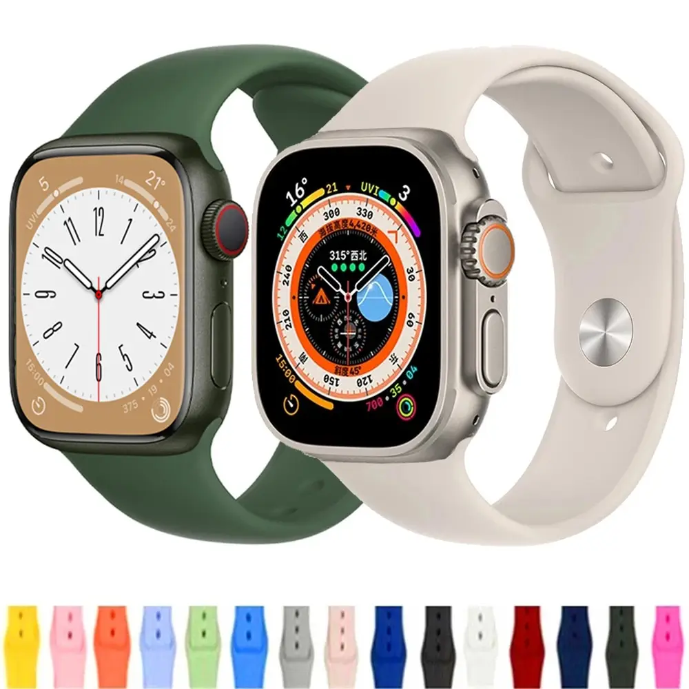 

Ремешок силиконовый для Apple Watch Band 45 мм 42 мм 38 мм 44 мм 40 мм 49 мм, спортивный браслет для наручных часов iWatch Series 8 7 6 se 5 4 3 Ultra