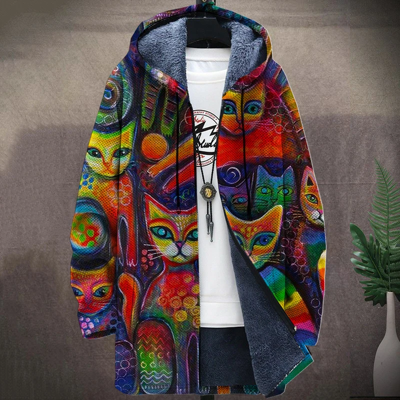 Мужская зимняя куртка с рисунком кота