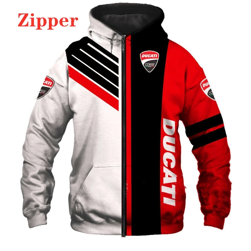 2023 Autumn New Ducati Motorcycle Hoodies For Men 3D Print Zip Sweatshirt Fashion Harajuku Man Sportswear Racing Hoodie Jacket