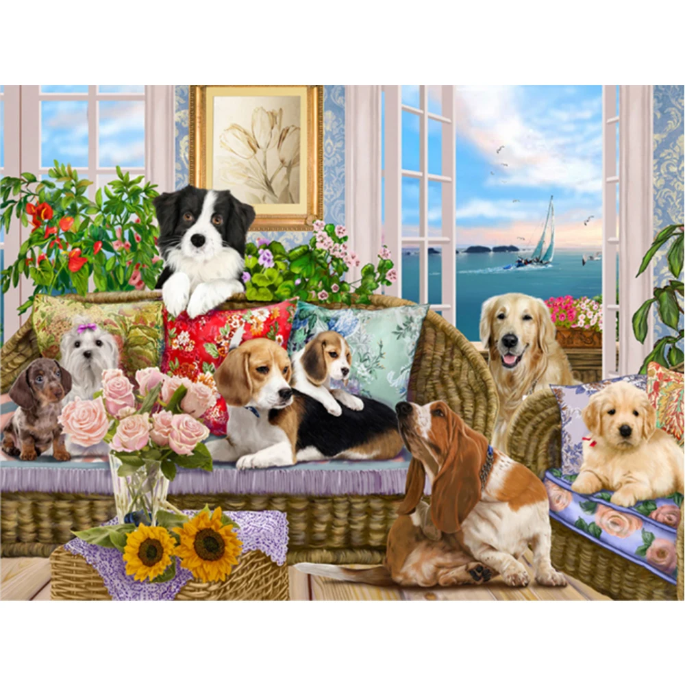 Алмазная 5D картина с животными YI BRIGHT полноразмерная круглая вышивка собакой