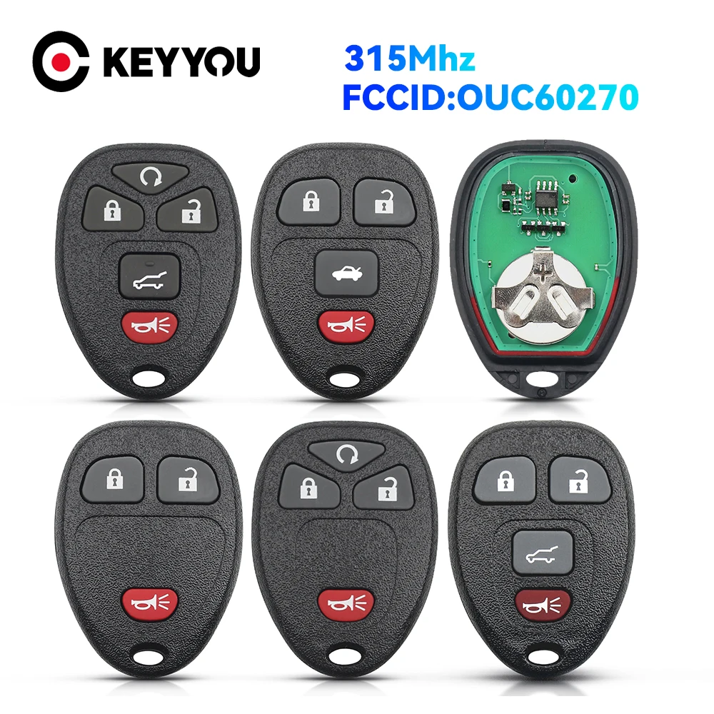 

KEYYOU With Battery 315Mhz OUC60270 for Buick Chevrolet Cadillac GMC Saturn 3/4/5 Buttons Remote Keyless Entry Car Key Fob