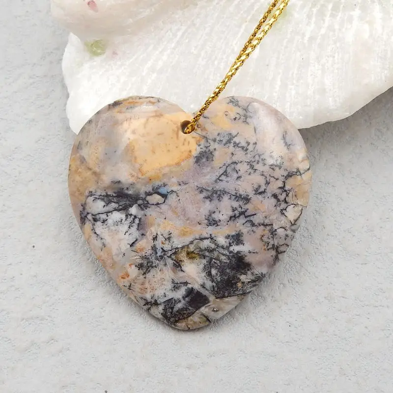 

Natural Stone Dendritic Agate Women Gemstone Heart Necklace Pendant 44x8mm 24g