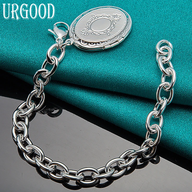 

925 Sterling Silver Oval Photo Frame Lobster Clasp Chain Bracelet For Women Men Party Engagement Wedding Fashion Jewelry
