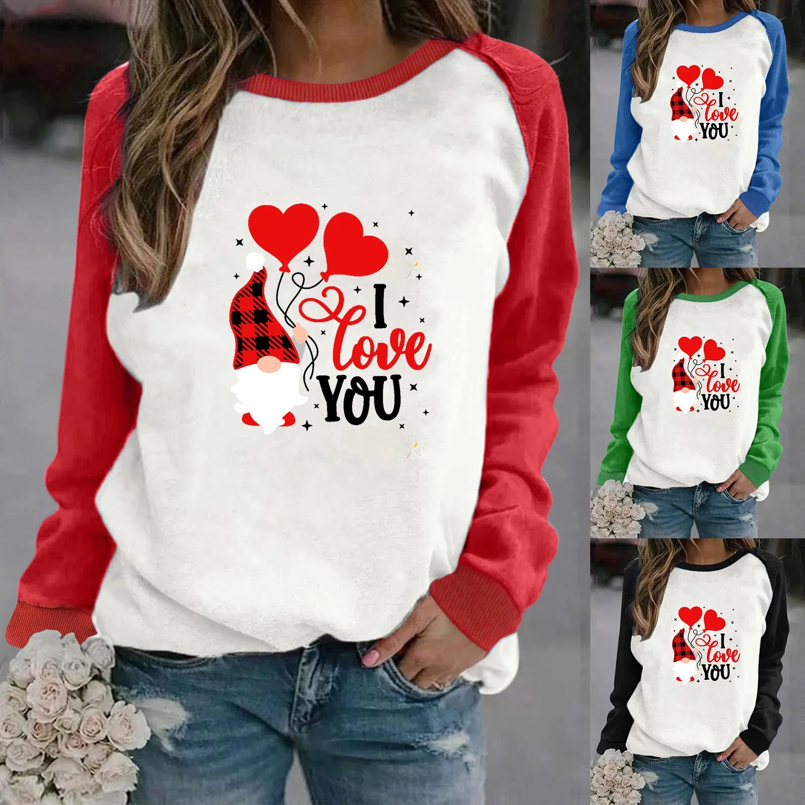 

Valentines Day Womens Casual Long Sleeve Crew Neck Letter Printed Pullover Hoodless Sweatshirts Fit Blouse Cute Hoodies Women