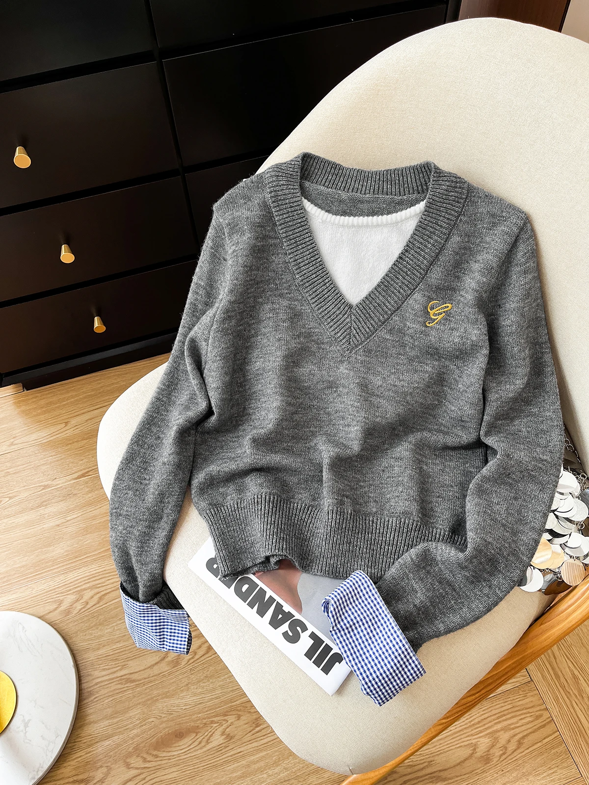 Fall in Love with ~ Шикарный лоскутный контрастный цветной искусственный серый вязаный