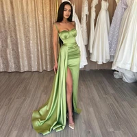 avocado green formal evening dress sweetheart spaghetti strap prom dresses side split new celebrity party gowns
