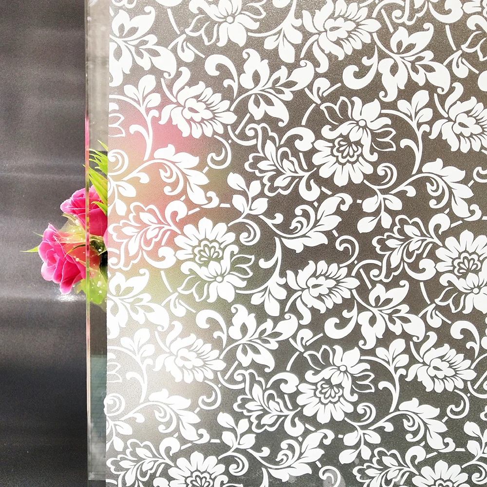 

2M White Flowers Decorative Window Film Vinyl Self Adhesive Static Cling Glass Stickers Opaque Privacy Protection for Bathroom