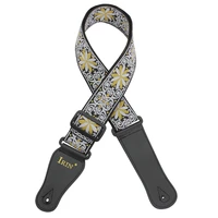 universal guitar strap pu leather ends adjustable acoustic guitar yellow flower embroidery strap belt guitar parts accessories