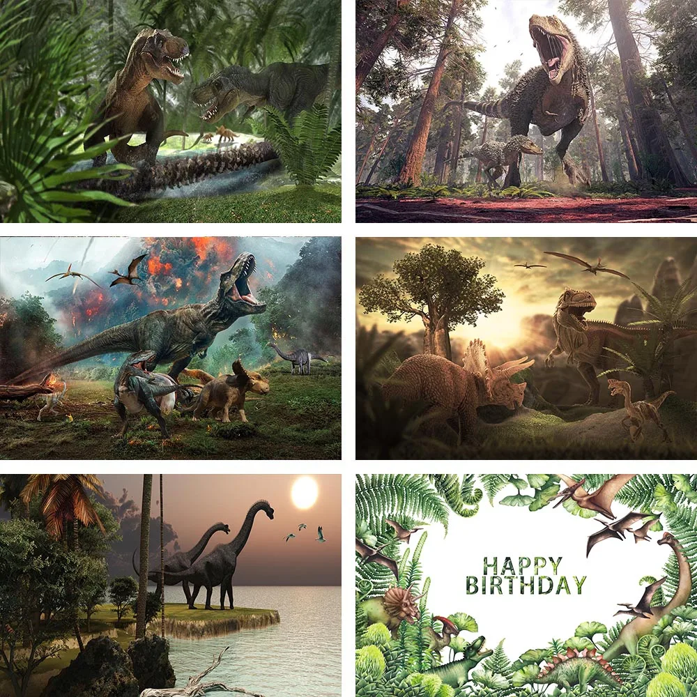 

Dinosaur Boy Birthday Decor Backdrop Jungle Safari Banner Kid Portrait Photography Background Forest Photo Studio Prop Photozone