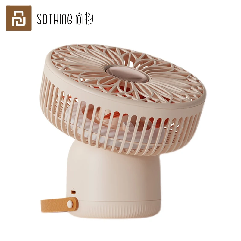 

Youpin Sothing Desktop Fan Wall Mounted Shaking Head Mini Cooling Fan With Night Light Lanyard Chargeable Portable Low Noise Fan