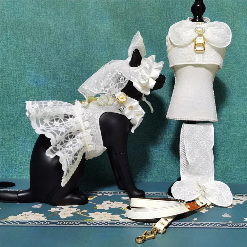 

Original Princess Style Lace Pet Wedding Dress Traction Dress Medium Cat Skirt Small and Medium Dog Vest Dog Clothes