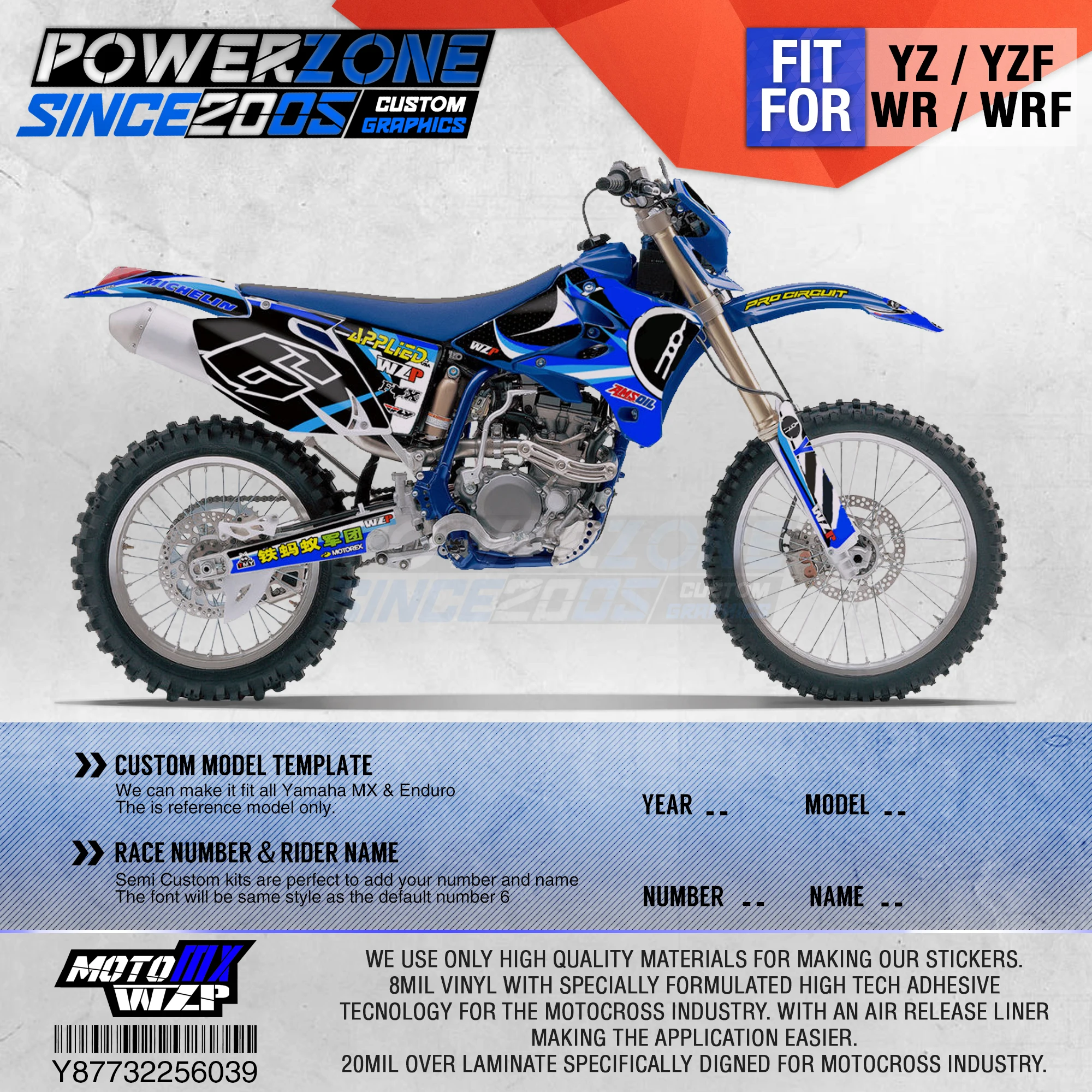 

PowerZone Team Graphics Backgrounds Decals 3M Stickers For YAMAHA YZF250/400/450/426 98-02 03-05 WRF250/400/426 98-02 03-06 039