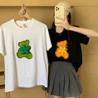 summer oversized t shirt women harajuku casual tee cute bear patch three dimensional flower short sleeved tops 2022 new