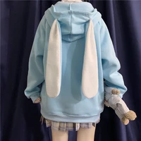 2021 korean style hoodie spring fashion kawaii rabbit ears sweatshirt coats women long sleeve loose embroidery zip up hoodies