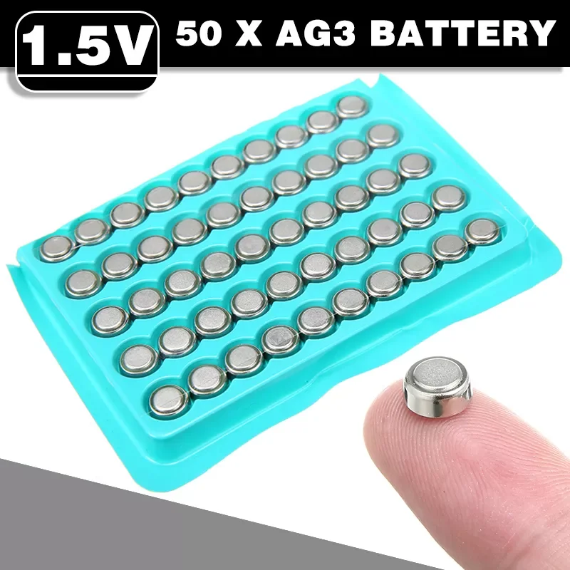 

50 Pcs 1.5V AG3 Cell Button Batteries LR41 SR41 Lithium Button Coin Battery Cell For Toy Smart Watch Calculator Accessories