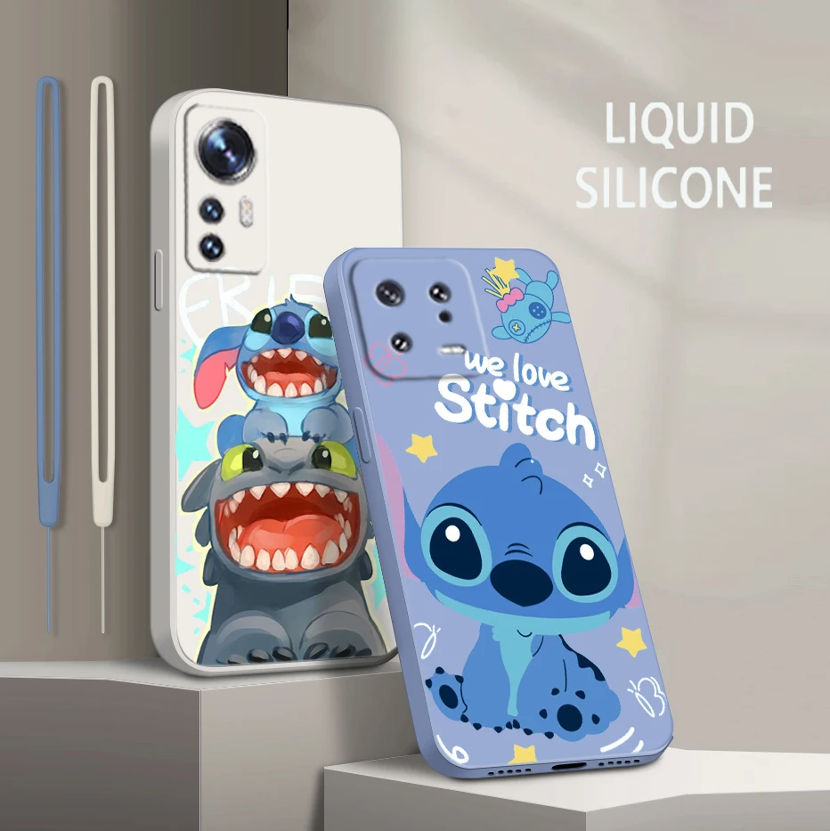 

Stitch Angel Cartoon For Xiaomi Mi 13 12 12T 11 11T 10 10T 9 9SE Lite Pro Ultra A3 Liquid Rope Shockproof Phone Case Coque Capa