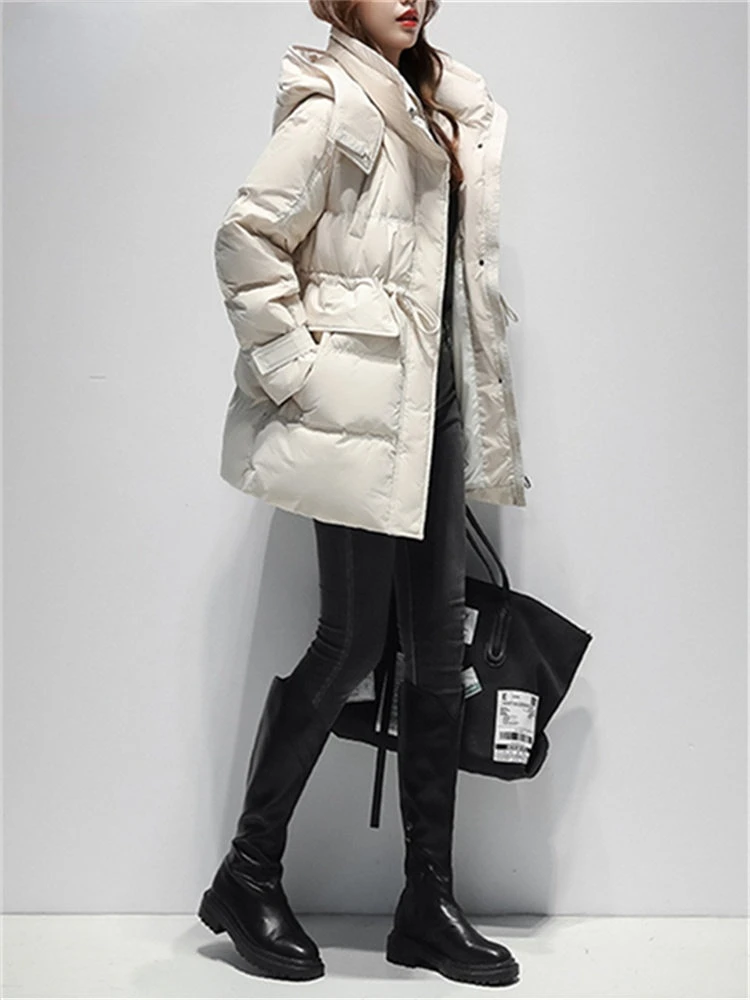 Fashion Jacket With A Hood Big Pocket Waist Adjust Chic Outerwear Casual Korean Style Jackets Syiwidii Parkas Winter Coat Women