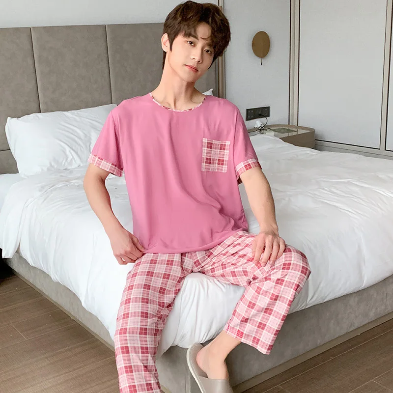 2023 couple's Summer Pajamas Suit Waffle Young Shorts Half Sleeve Top Youth TOT Sets For Lover 2 Pieces Costume For Sleeping