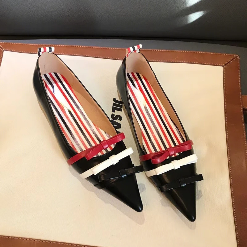 Women's Lucky Shoes 2023 Spring and Autumn New Bow Color-blocking Pointed Fashion Street Lazy Flat Shallow Single Shoes