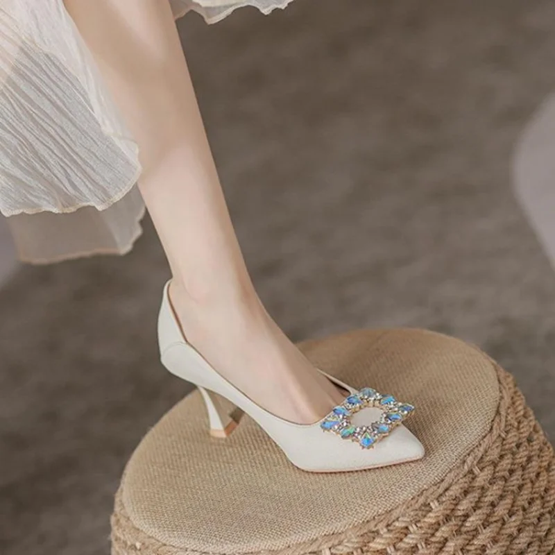 

2023 Fashion Shoes for Women Slip-on Square Buckle Women's Pumps Thin Heels Pointed Toe Women's High Heels Casual Shoes Ladies