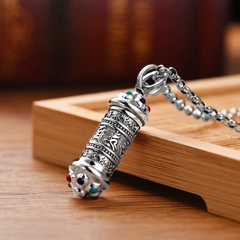 Buddhism Six Words Openable Necklace Women Men OM Mantra Prayer Wheel Mantra Bottle Urn Pendant Stainless Steel Jewelry