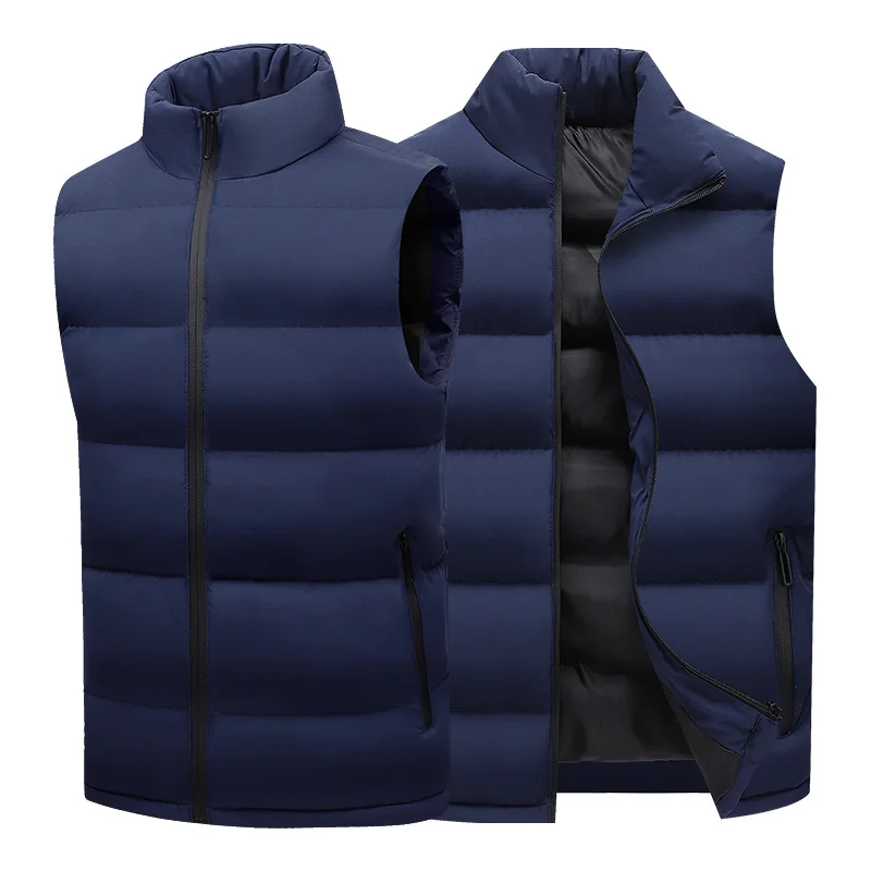 Men's winter stand collar solid sleeveless cotton vest coat sports waistcoat casual youth winter warm coat